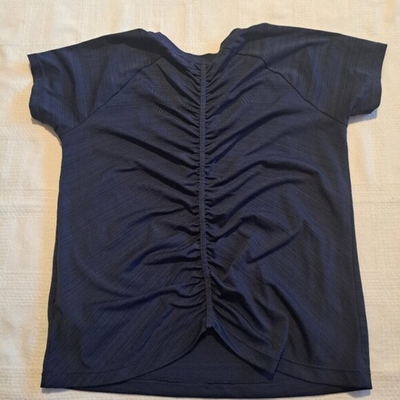 Athleta Girl girls size Large or 12 navy ruched back short sleeve shirt EUC - Picture 3 of 4